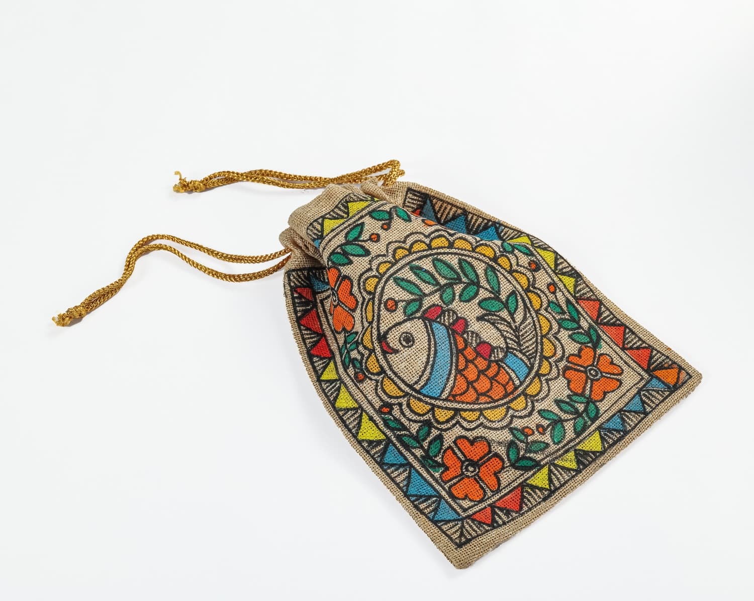 Jute Potli – Madhubani Fish Motif