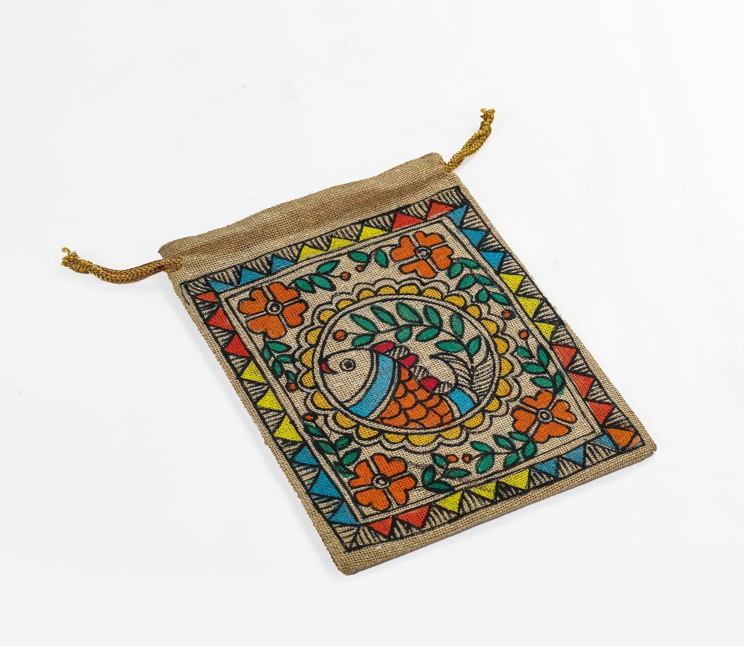 Jute Potli – Madhubani Fish Motif