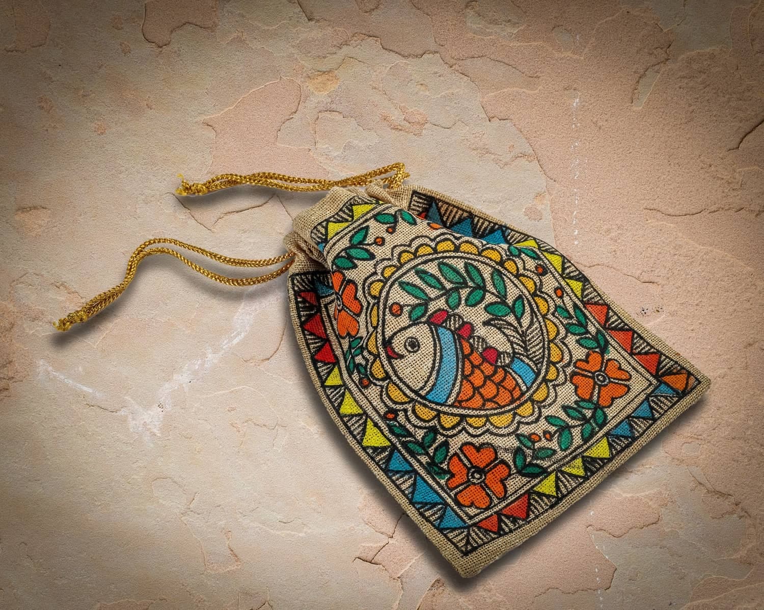Jute Potli – Madhubani Fish Motif