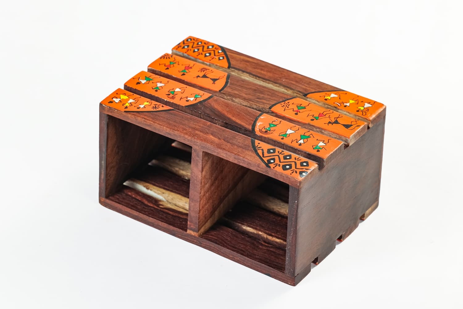 Aalokya Teak Wood Cutlery Holder – Worli Orange (Big)