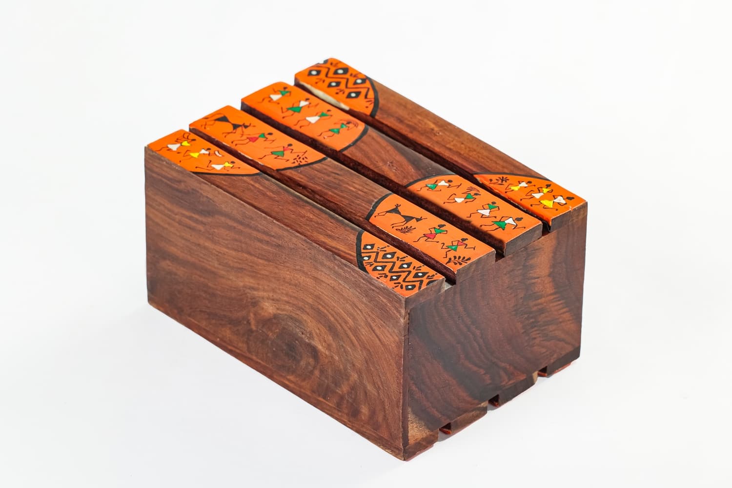 Aalokya Teak Wood Cutlery Holder – Worli Orange (Big)