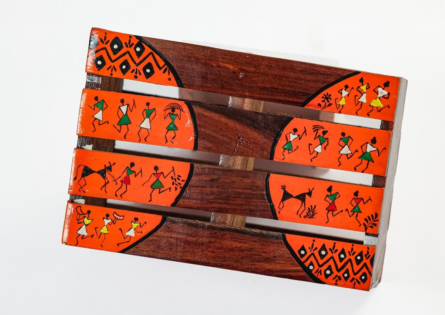 Aalokya Teak Wood Cutlery Holder – Worli Orange (Big)