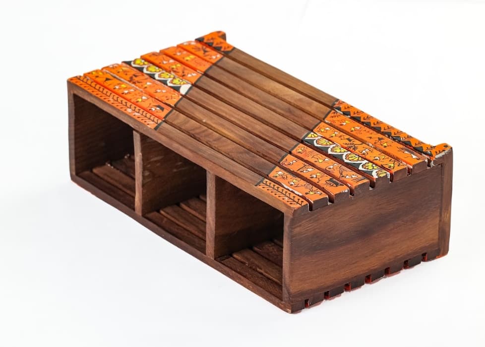 Aalokya Teak Wood Cutlery Holder – Worli Orange (Big)