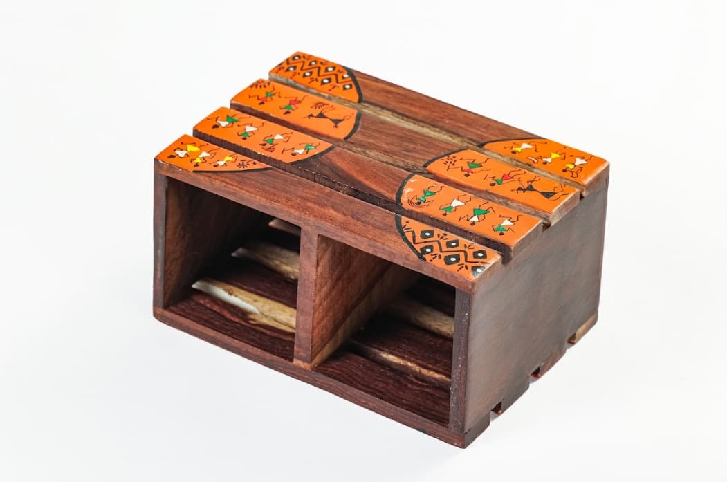 Aalokya Teak Wood Cutlery Holder – Worli Orange (Small)