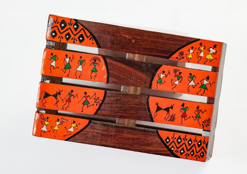 Aalokya Teak Wood Cutlery Holder – Worli Orange (Small)