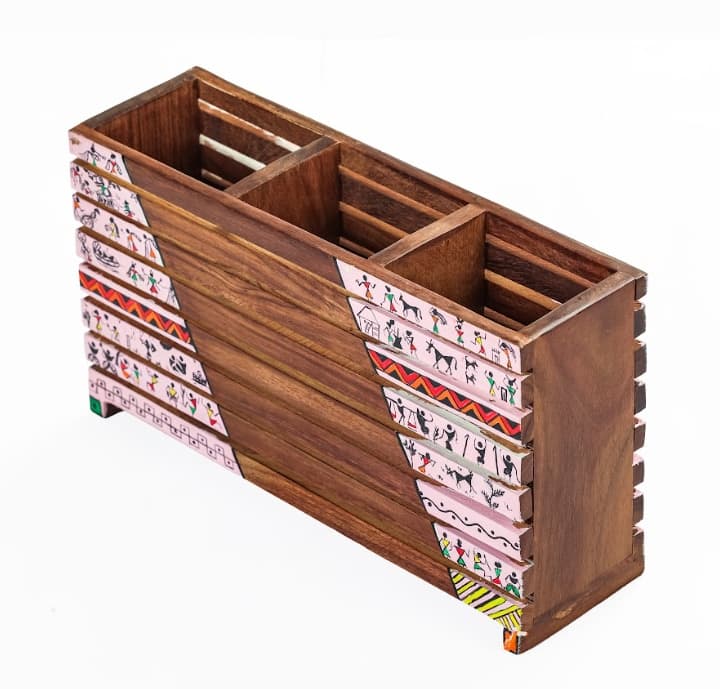 Aalokya Teak Wood Cutlery Holder – Worli White (Big)