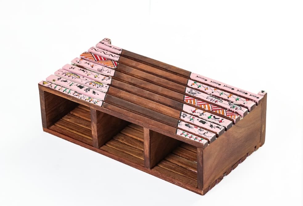 Aalokya Teak Wood Cutlery Holder – Worli White (Big)