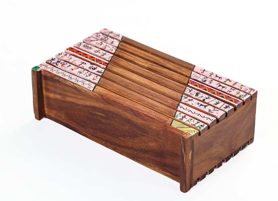 Aalokya Teak Wood Cutlery Holder – Worli White (Big)