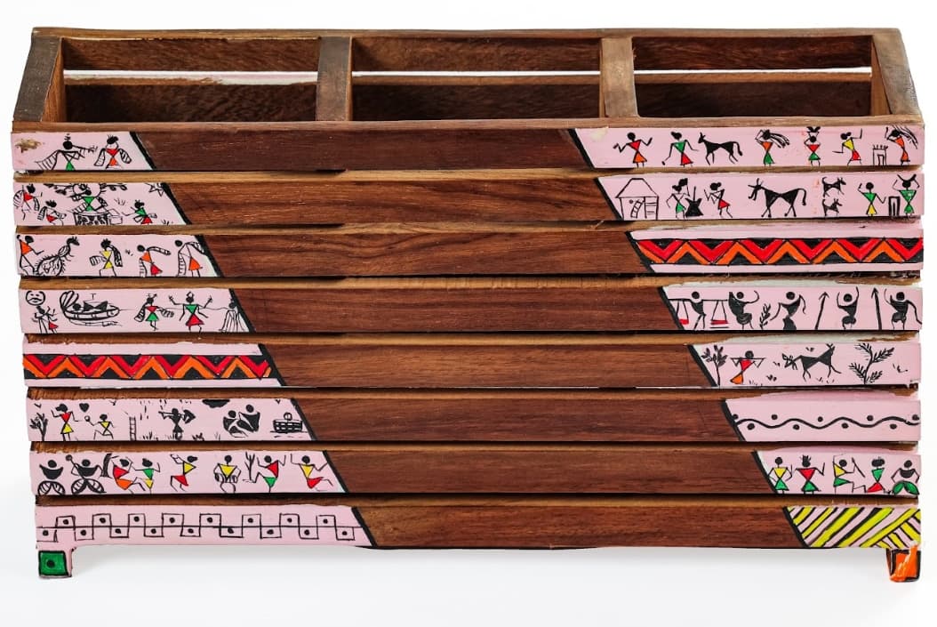 Aalokya Teak Wood Cutlery Holder – Worli White (Big)