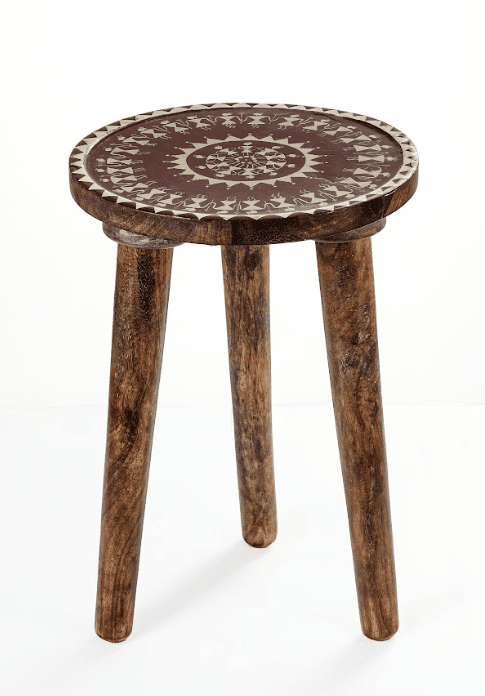 Aarunya Mango Wood Side Stool – Worli Brown & White