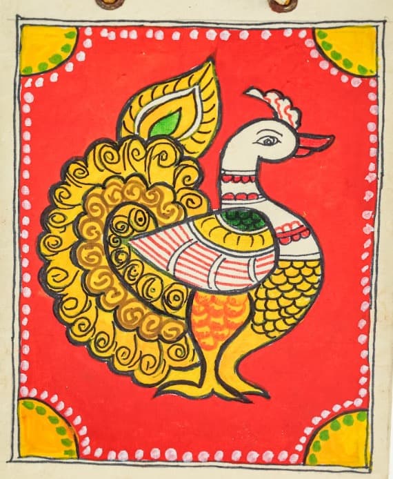 Sanskriti Kalamkari Gift Bag – Orange Base Peacock (Small)