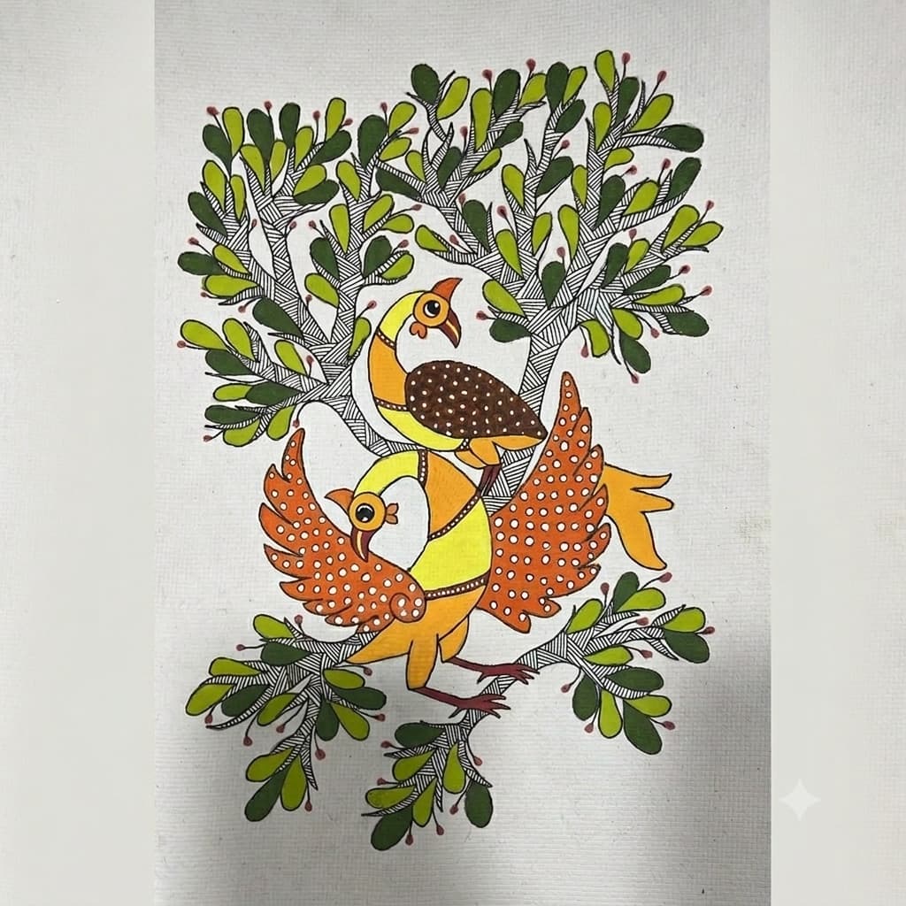 “Wings & Whispers — A Gond Courting Peacock Pair”