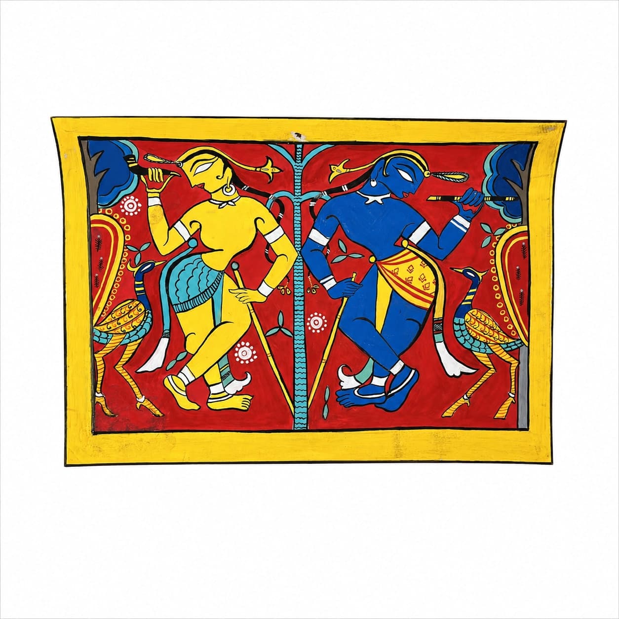 Pattachitra Painting of Divine Duo: Krishna and Radha
